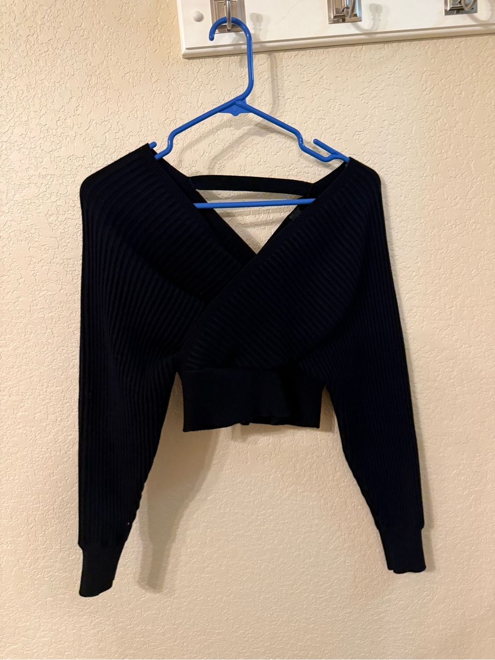 Windsor Black Ribbed Wrap Crop Sweater